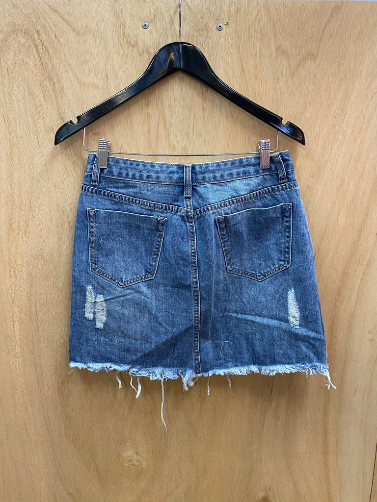 Raw Cuff Denim Mini Skirt