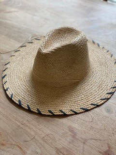 Straw Hat - Blue and White band