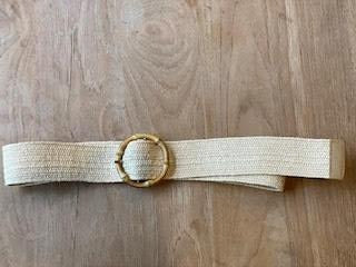 Beige Belt with Brown Square Buckle