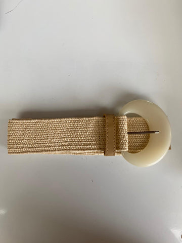 Beige Belt With Straw Buckle