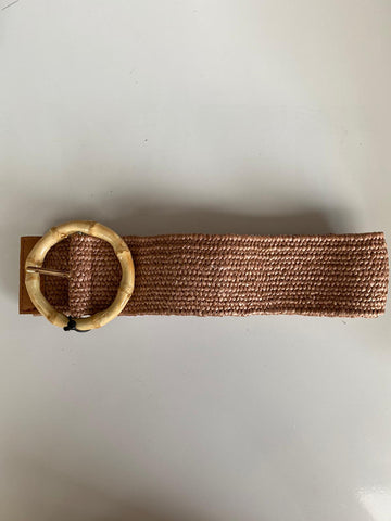 Beige Belt with Brown Square Buckle