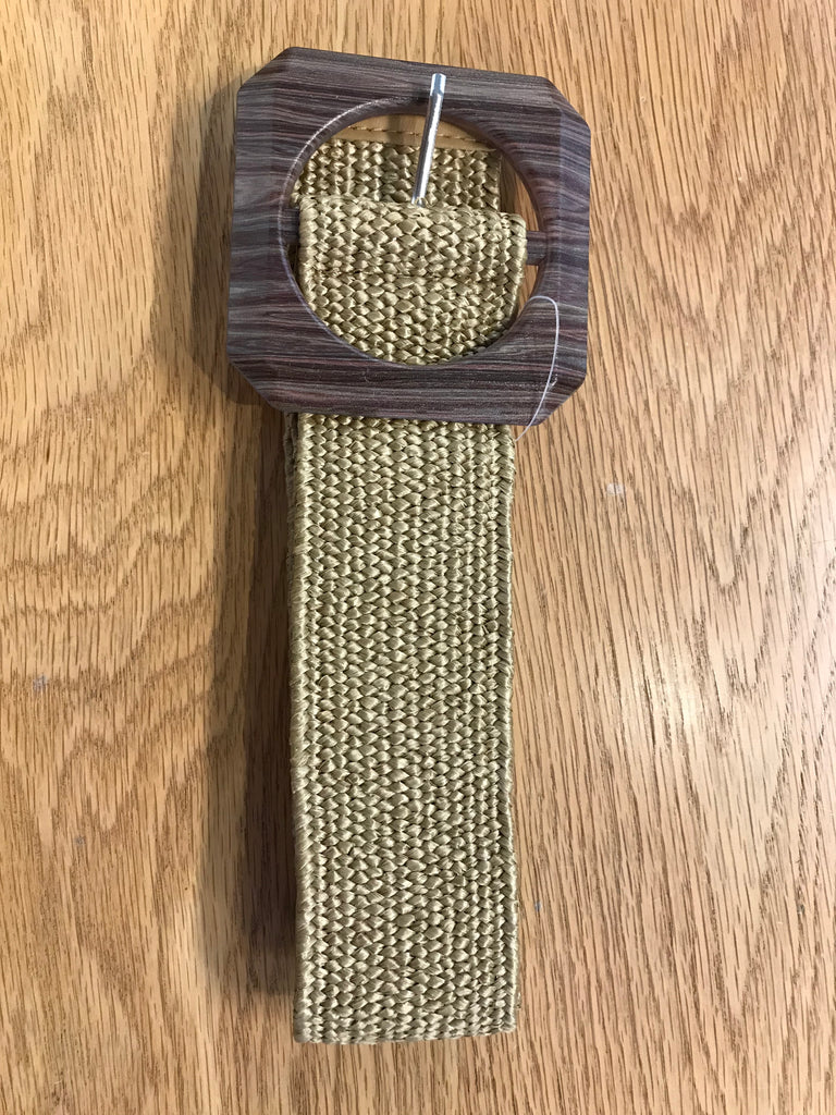 Beige Belt with Brown Square Buckle