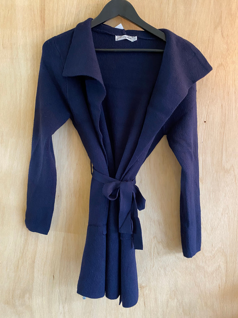 Navy Belted Cardigan